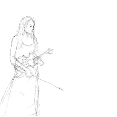 Dessin au crayon représentant une femme avec un violon entre les mains