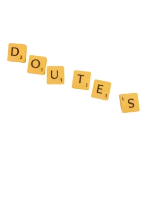 Le titre du spectacle avec des lettres de scrabble qui forment le mot Doutes