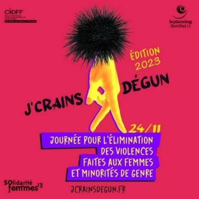 Affiche en couleurs pour annoncer la journée de mobilisation contre les violences faites aux femmes et minorités de genres