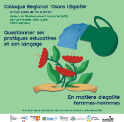 Visuel d'un événement avec les informations nécessaires et un dessin représentant un arrosoir qui asperge de l'eau sur des fleures tenues par deux mains
