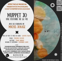 Visuel d'un événement avec les informations le concernant sur la colonne de gauche et un dessin en couleur sur celle de gauche avec une tête d'homme de profil parmi des planètes