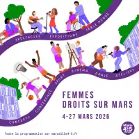 Visuel dessinée d'une manifestation dédiée aux femmes dans le mois de mars