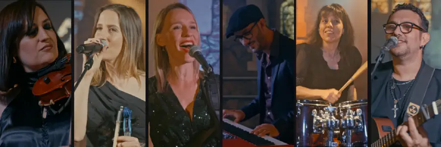 Bandeau avec des femmes et des hommes en train de jouer des instrument de musique